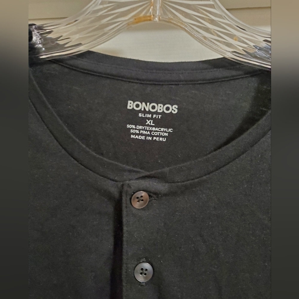 Bonobos Mens Prima Cotton Long Sleeve Henley Shirt Black Size XL - Picture 3 of 7
